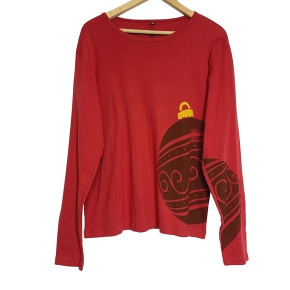 Holiday Organic Cotton Tee Womens XL Long Sleeve Shirt Green 3 Red‎ Graphic Top